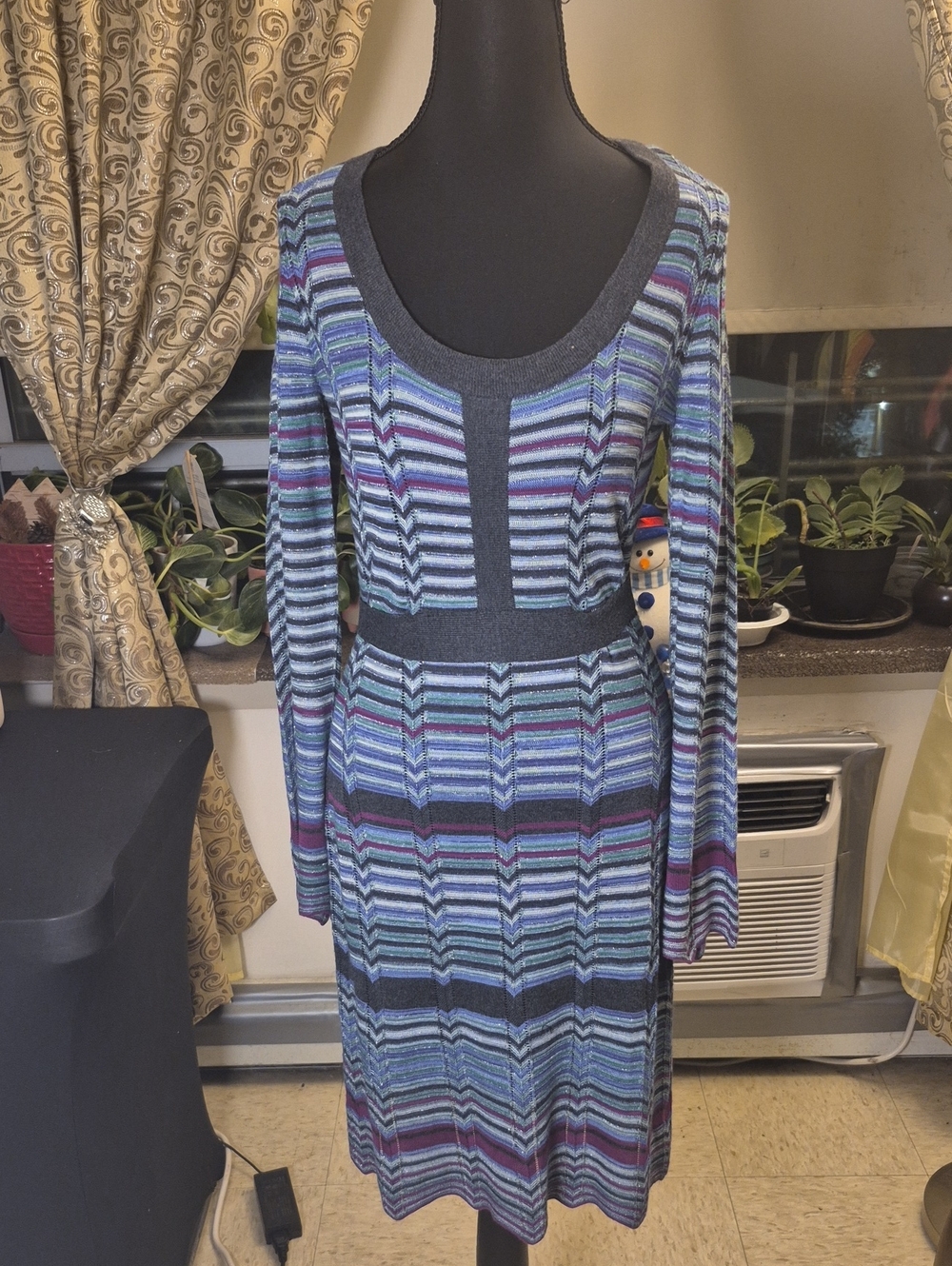 Harold's Multicolor Striped Long-Sleeve Knit Dress in Blue and Purple